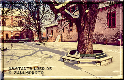 Winter in Umstadt, alte Ansicht vom Park neben dem Pfälzer Schloss